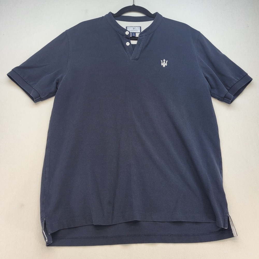 Maserati Polo Shirt Mens 2XL Navy Blue Henley Neck Pique Trident Logo SS